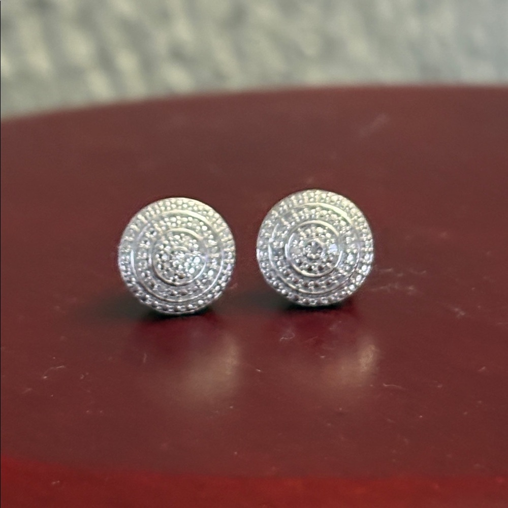Double Beaded Genuine Natural Diamond Stud Earrings Sterling silver 1/10 carat